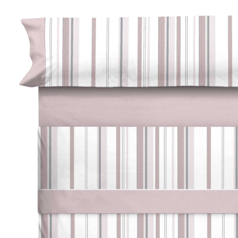 Juego de sábanas franela rayas rosa Color Rosa Medidas Para cama de 150 cm.